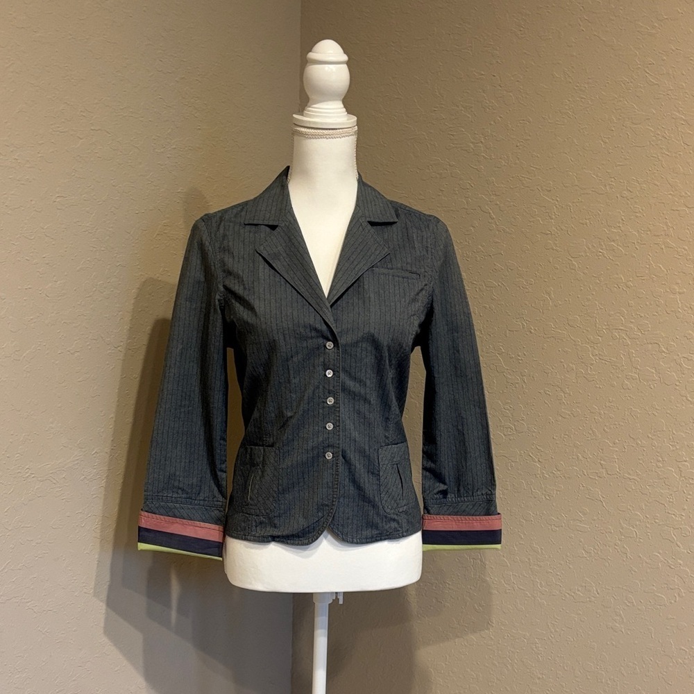 Robert Graham Pinstripe Cotton Blazer Jacket Women's Size S Blue Gray Y2K No Tag